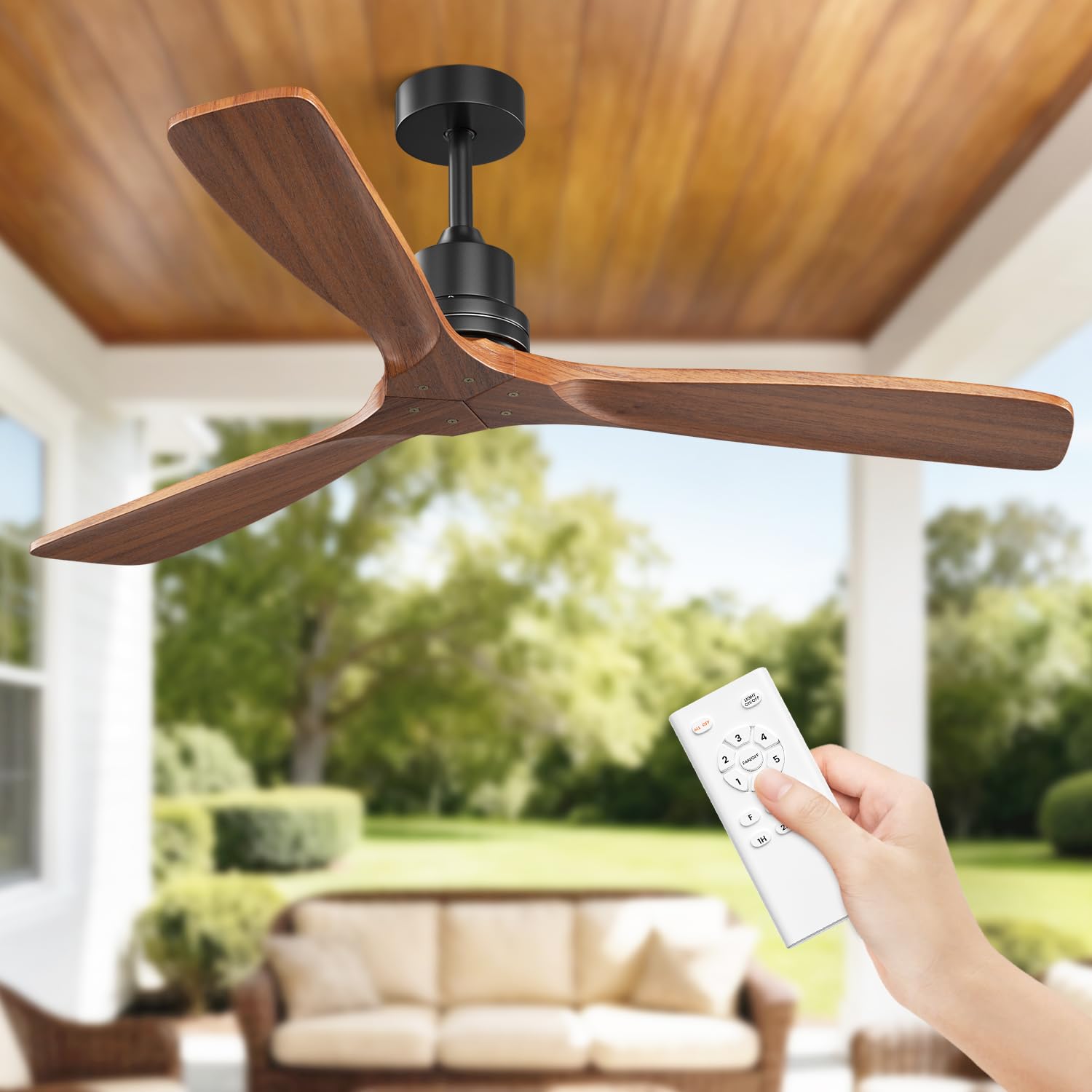 Obabala 60-Inch Ceiling Fan no Light, Walnut Ceiling Fan Without